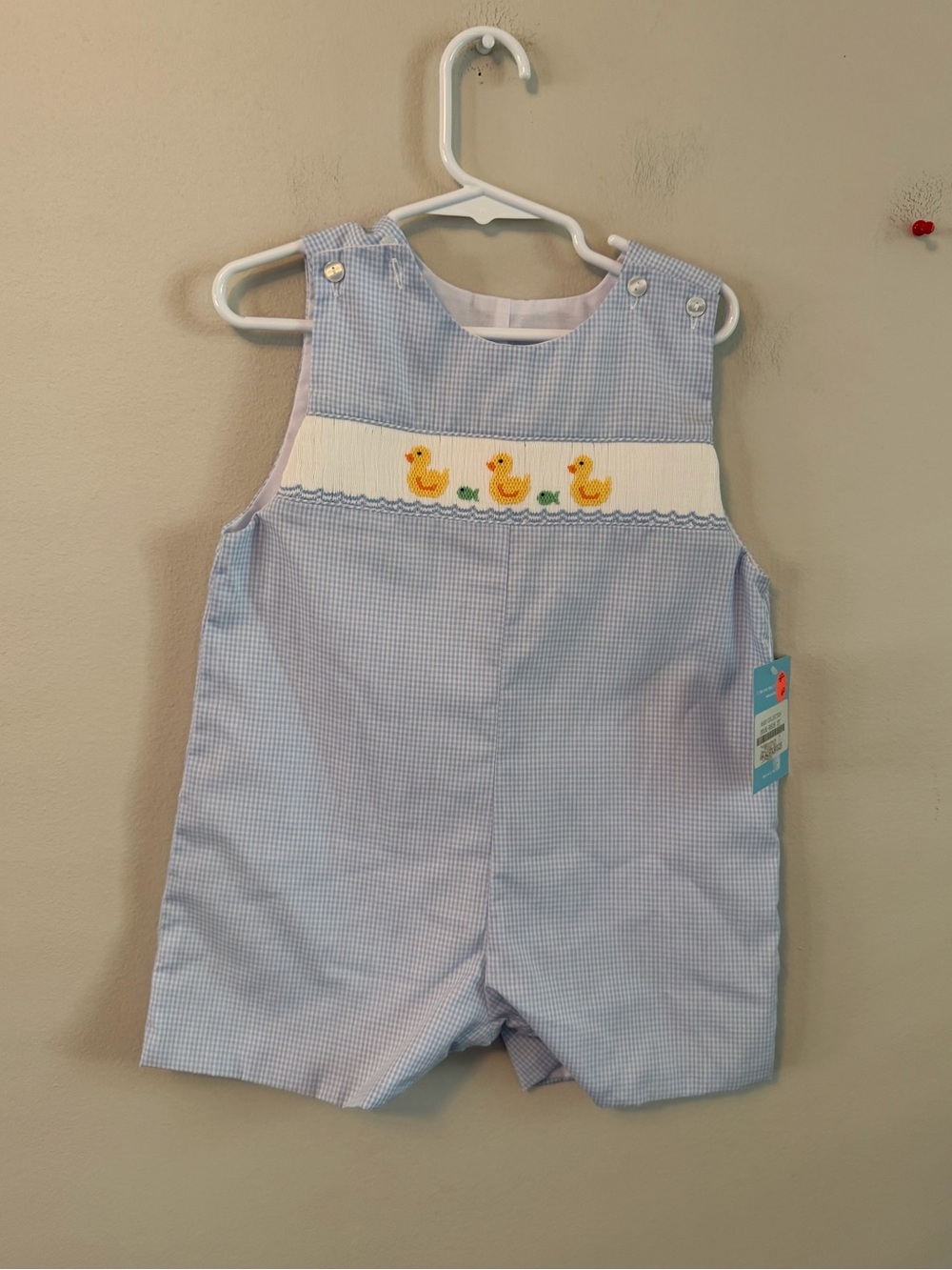Anavini Blue Gingham Smocked Duck Jon Jon